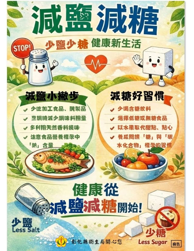 減鹽減糖,少鹽少糖 健康新生活